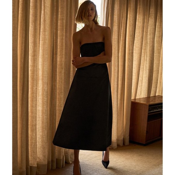 Zara Limited Edition Black Bustier Strapless Midi Dress - Picture 2 of 12